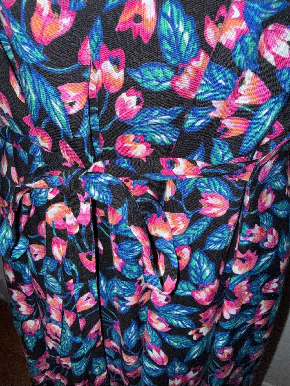 Vintage 80’s Sleeveless Navy Floral Dress with Pink Accents 2x - Picture 5 of 9